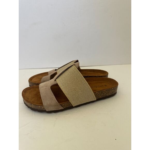 Sundance Lavender Linen Suede Cork Sandals Shoes Slides Slop On Size 39/ 8.5 - Picture 2 of 5